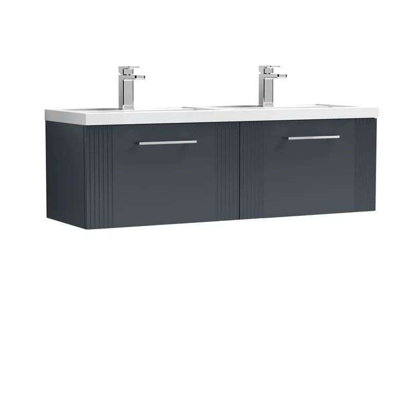 Nuie Deco 1200 x 383mm Wall Hung Vanity Unit With 2 Drawers & Twin Basin