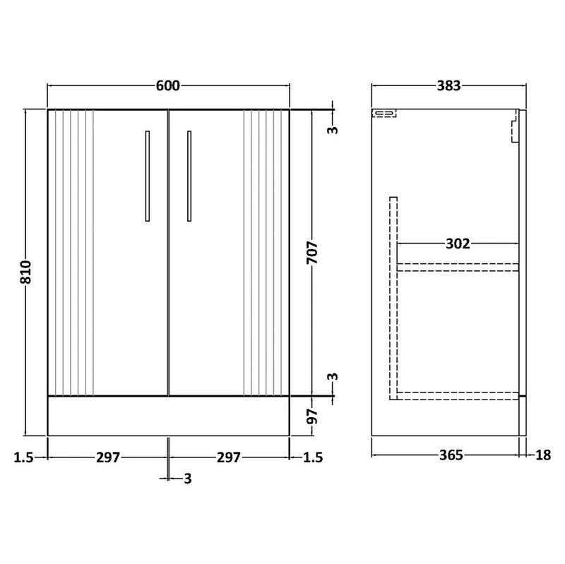Nuie Deco 600 x 383mm Floor Standing Vanity Unit With 2 Doors & Ceramic Basin