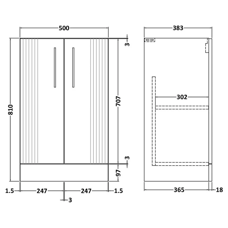 Nuie Deco 500 x 383mm Floor Standing Vanity Unit With 2 Doors & Ceramic Basin