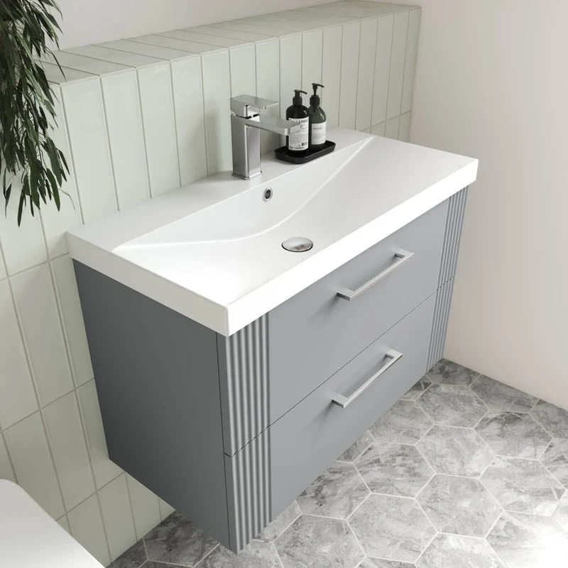 Nuie Deco 800 x 383mm Wall Hung Vanity Unit With 2 Drawers & Ceramic Basin