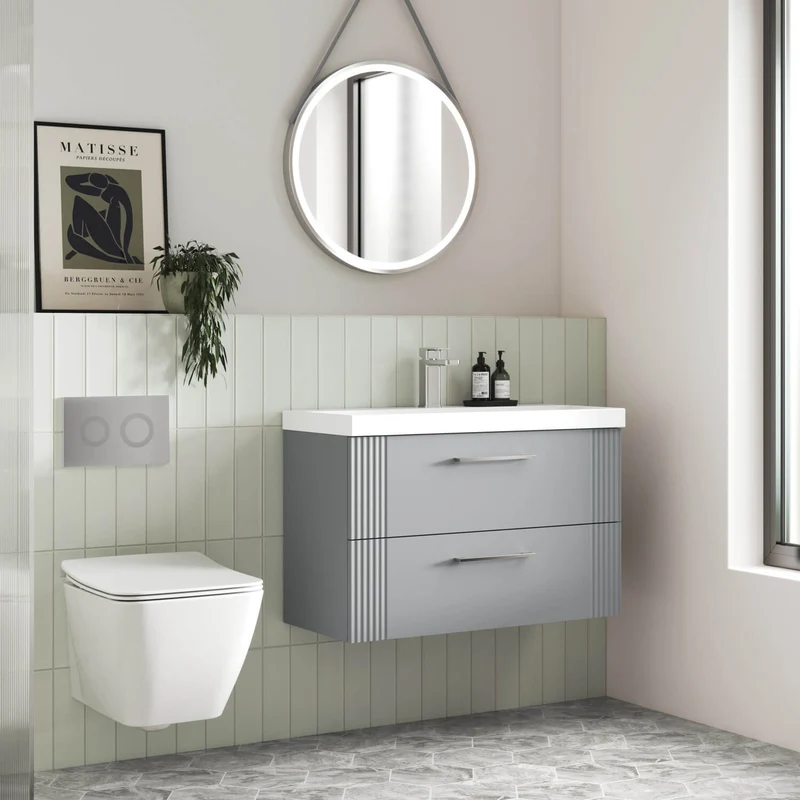 Nuie Deco 800 x 383mm Wall Hung Vanity Unit With 2 Drawers & Ceramic Basin