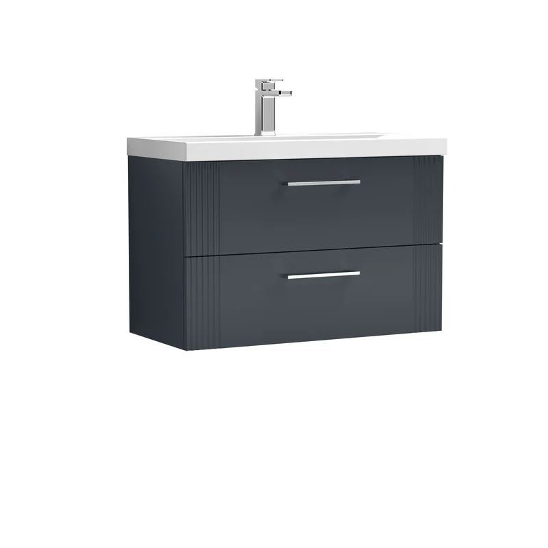 Nuie Deco 800 x 383mm Wall Hung Vanity Unit With 2 Drawers & Ceramic Basin