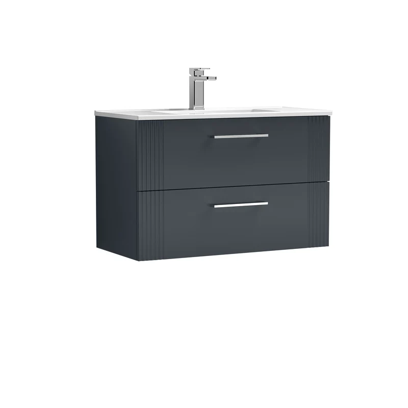 Nuie Deco 800 x 383mm Wall Hung Vanity Unit With 2 Drawers & Ceramic Basin
