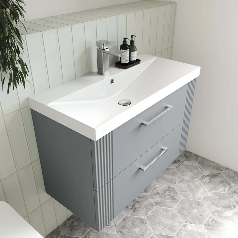 Nuie Deco 600 x 383mm Wall Hung Vanity Unit With 2 Drawers & Ceramic Basin
