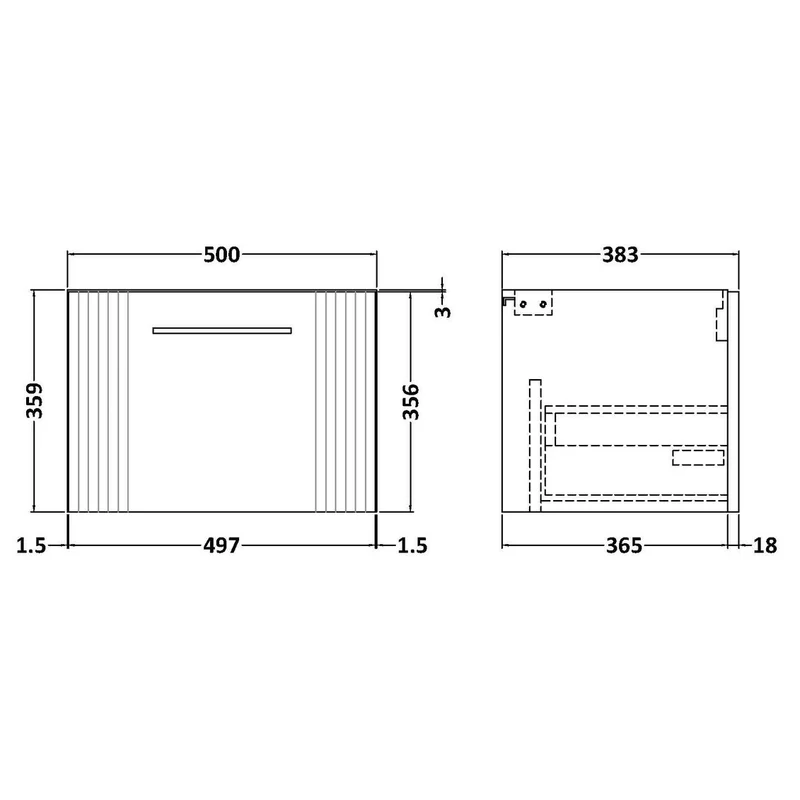 Nuie Deco 500 x 383mm Wall Hung Vanity Unit With 1 Drawer & Ceramic Basin