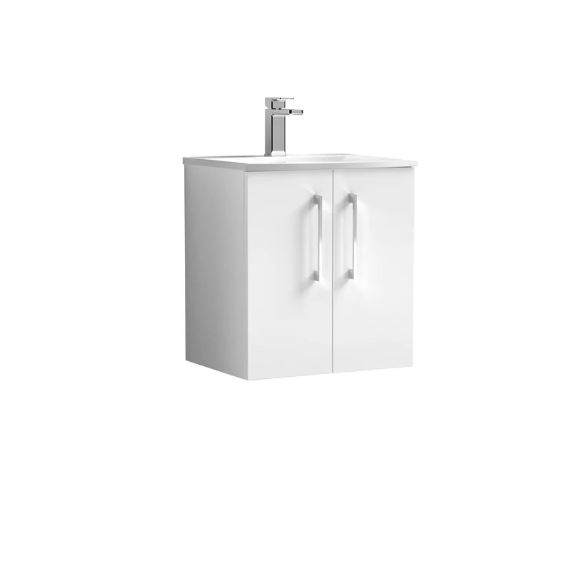 Lana 500mm Wall Hung 2 Door Vanity Unit & Basin - Gloss White