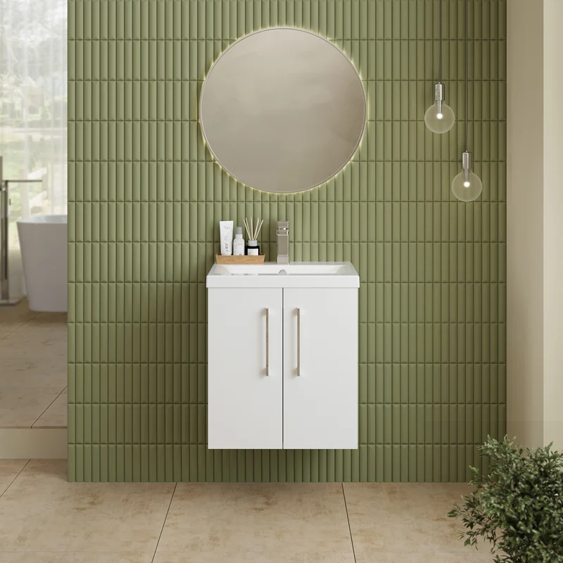 Lana 500mm Wall Hung 2 Door Vanity Unit & Basin - Gloss White