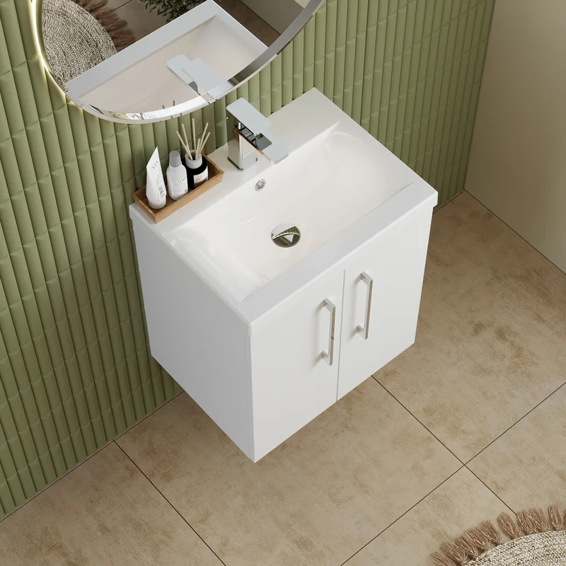 Lana 500mm Wall Hung 2 Door Vanity Unit & Basin - Gloss White