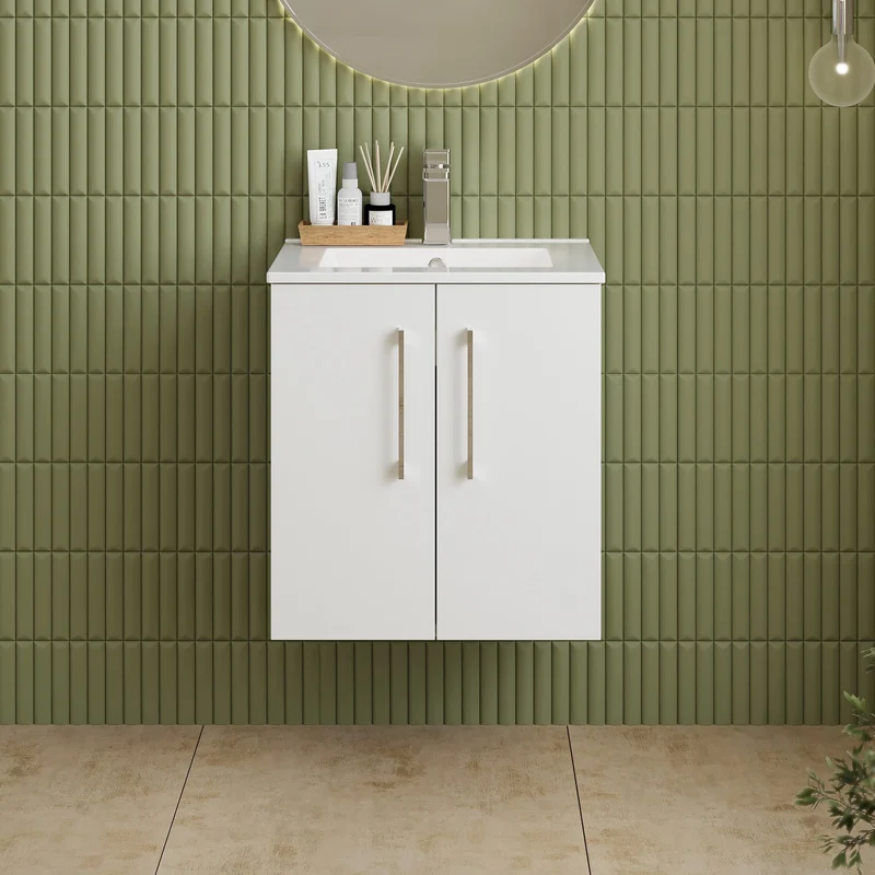 Lana 500mm Wall Hung 2 Door Vanity Unit & Basin - Gloss White
