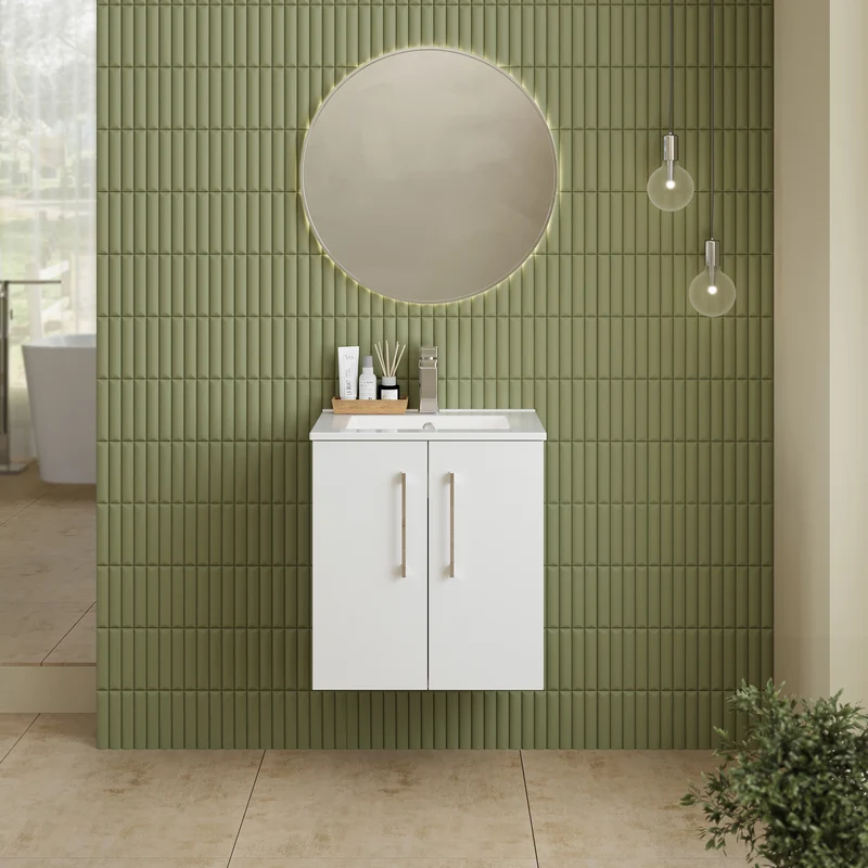 Lana 500mm Wall Hung 2 Door Vanity Unit & Basin - Gloss White