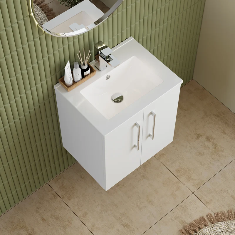 Lana 500mm Wall Hung 2 Door Vanity Unit & Basin - Gloss White