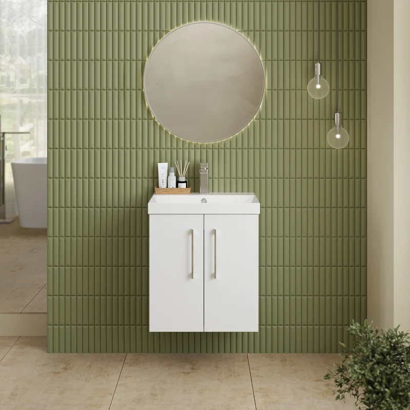 Lana 500mm Wall Hung 2 Door Vanity Unit & Basin - Gloss White