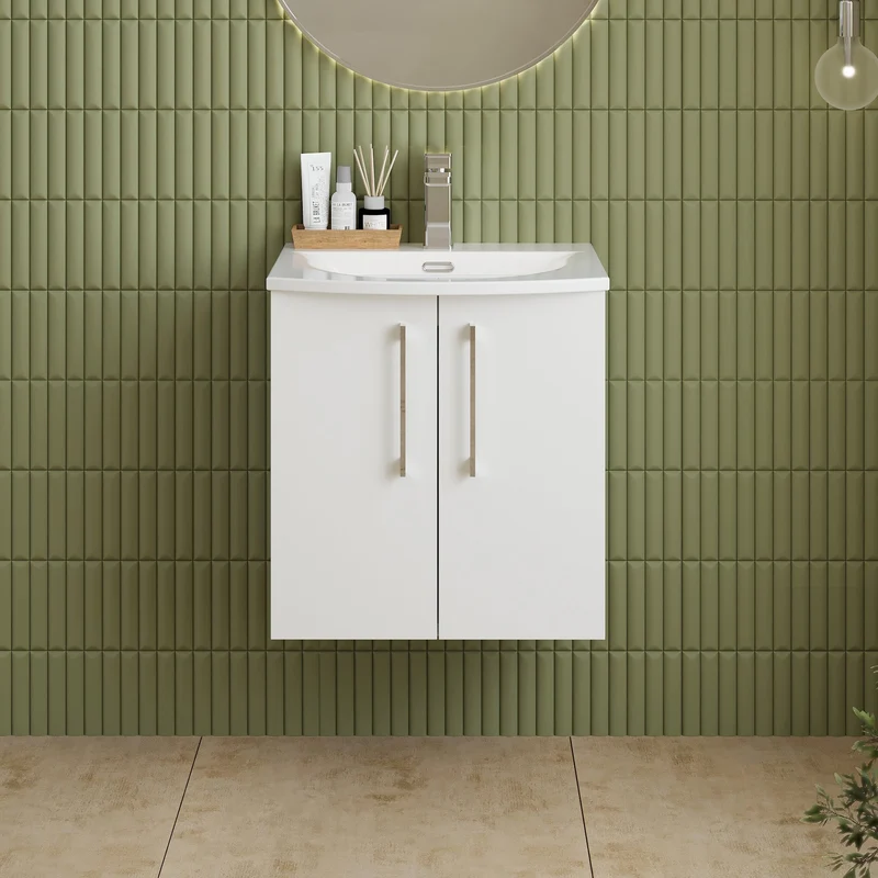 Lana 500mm Wall Hung 2 Door Vanity Unit & Basin - Gloss White