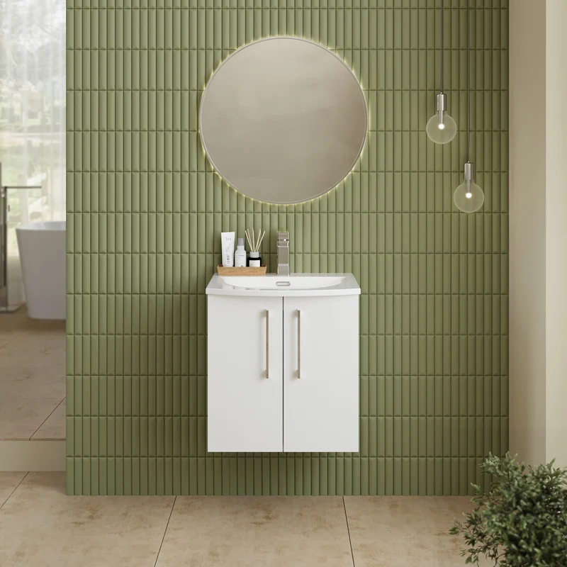 Lana 500mm Wall Hung 2 Door Vanity Unit & Basin - Gloss White