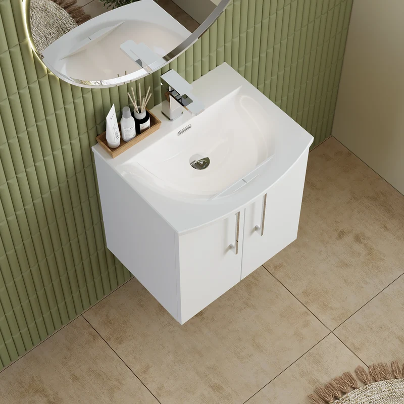 Lana 500mm Wall Hung 2 Door Vanity Unit & Basin - Gloss White