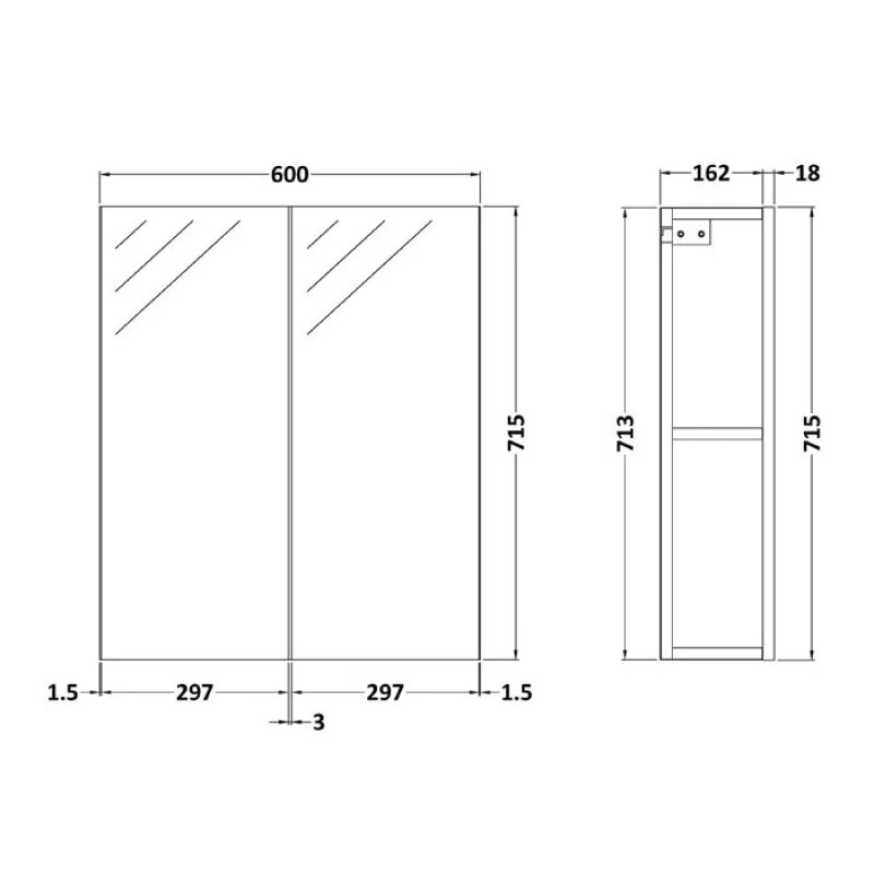Lana 600mm Mirror Cabinet With 2 Doors