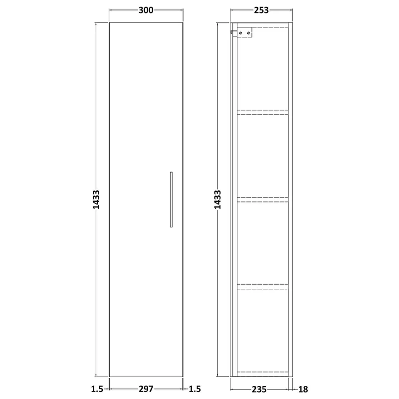 Lana 300 x 253mm Wall Hung Tall Unit With 1 Door