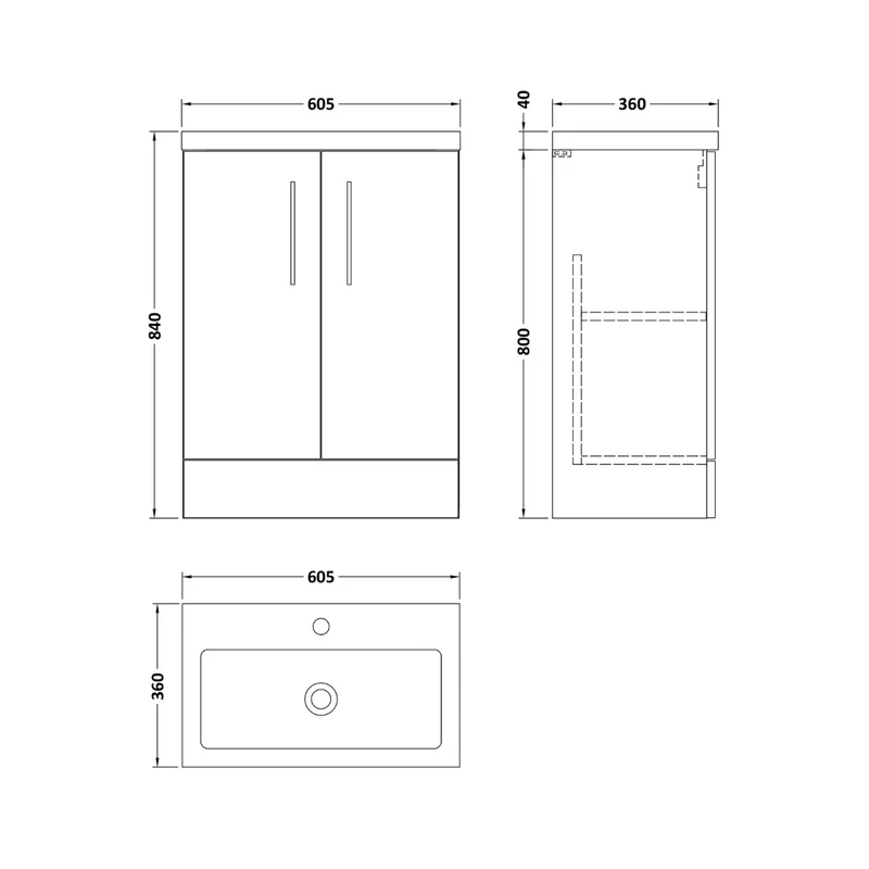 Lana Compact 600 x 353mm Floor Standing Vanity Unit With 2 Doors & Basin