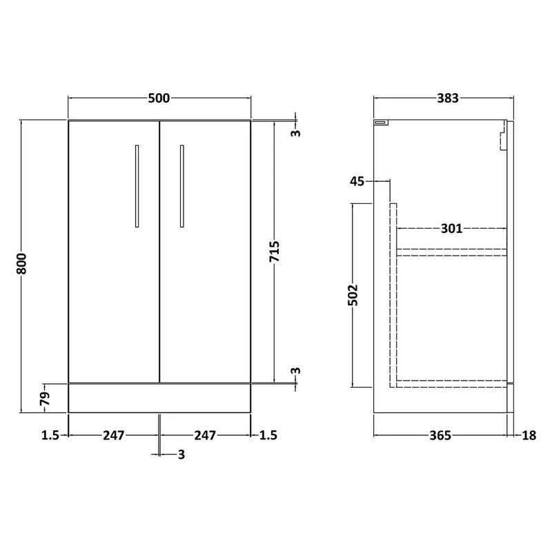 Lana Compact 500 x 353mm Floor Standing Vanity Unit With 2 Doors & Basin