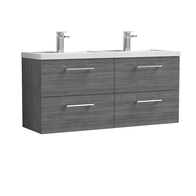 Lana 1200 x 383mm Wall Hung Vanity Unit With 4 Drawers & Twin Basin