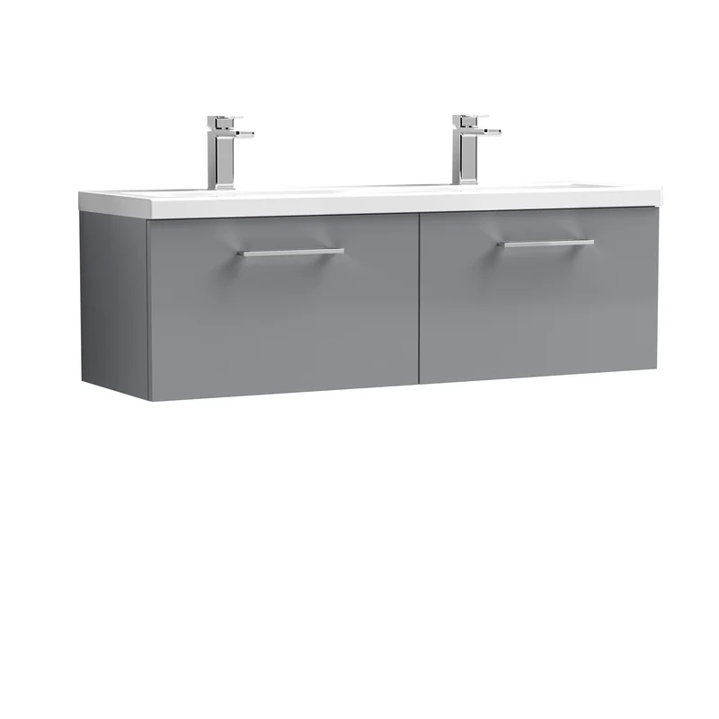 Lana 1200 x 383mm Wall Hung Vanity Unit With 2 Drawers & Twin Basin