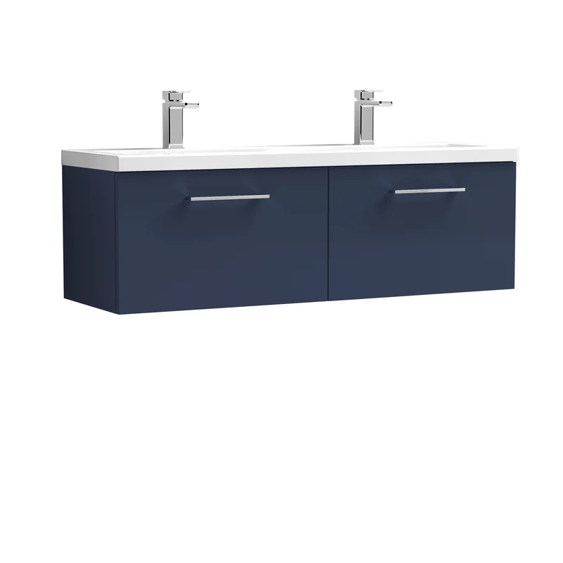 Lana 1200 x 383mm Wall Hung Vanity Unit With 2 Drawers & Twin Basin