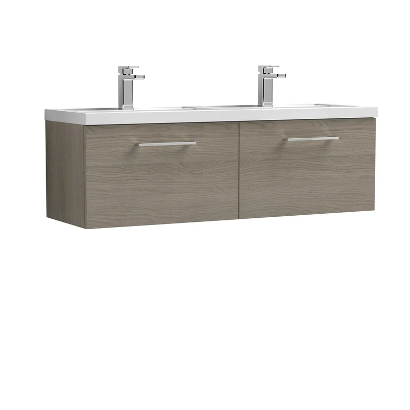 Lana 1200 x 383mm Wall Hung Vanity Unit With 2 Drawers & Twin Basin