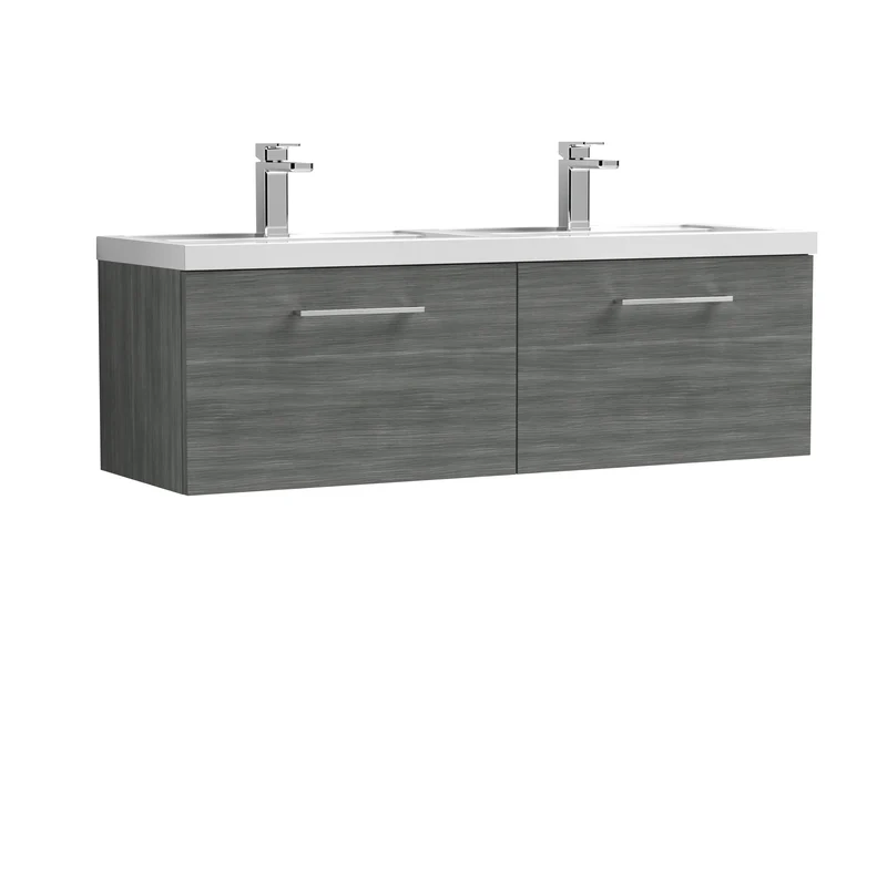 Lana 1200 x 383mm Wall Hung Vanity Unit With 2 Drawers & Twin Basin