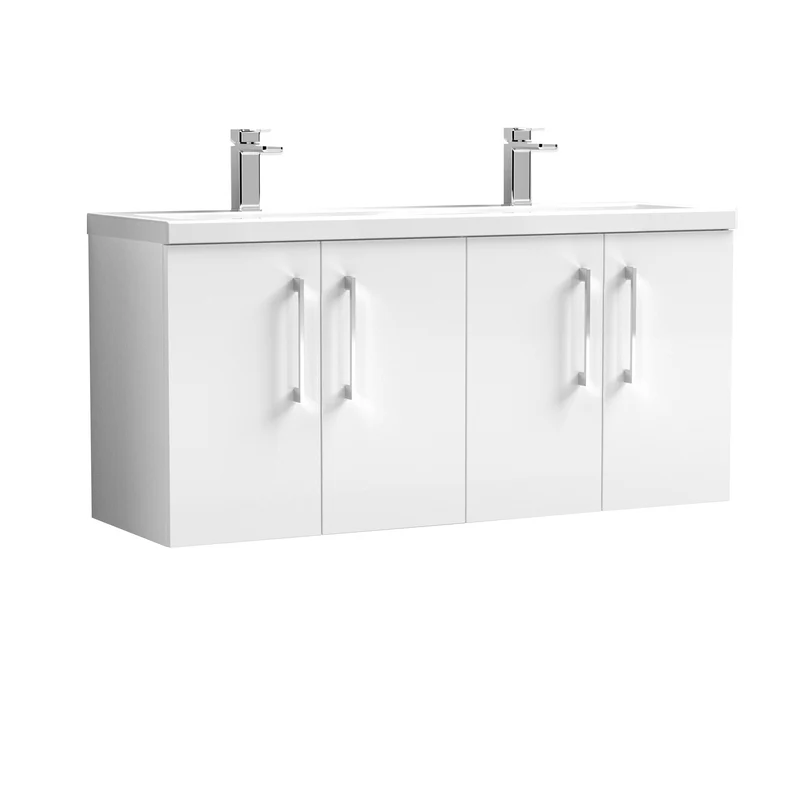 Lana 1200 x 383mm Wall Hung Vanity Unit With 4 Doors & Twin Basin