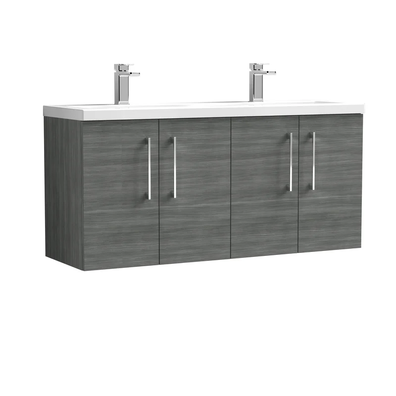 Lana 1200 x 383mm Wall Hung Vanity Unit With 4 Doors & Twin Basin