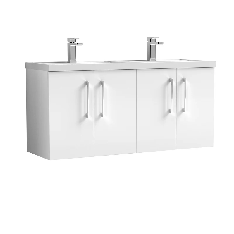Lana 1200 x 383mm Wall Hung Vanity Unit With 4 Doors & Twin Basin