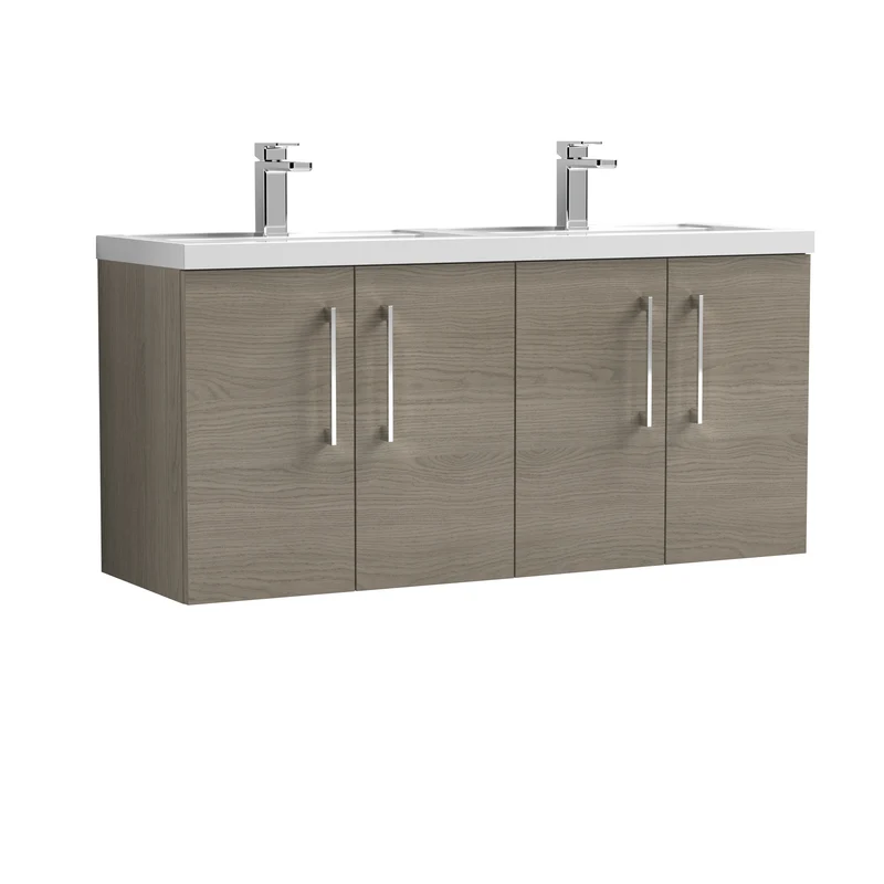 Lana 1200 x 383mm Wall Hung Vanity Unit With 4 Doors & Twin Basin
