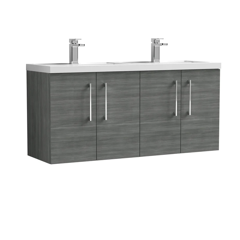 Lana 1200 x 383mm Wall Hung Vanity Unit With 4 Doors & Twin Basin