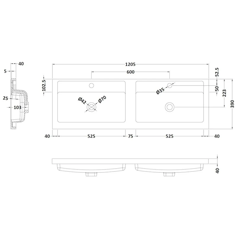 Lana 1200 x 383mm Wall Hung Vanity Unit With 4 Doors & Twin Basin
