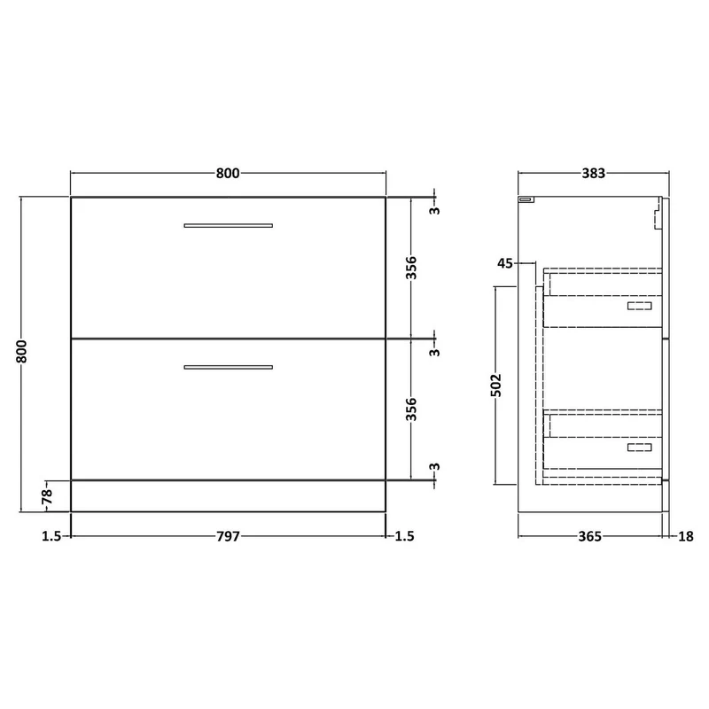 Lana 800 x 383mm Floor Standing Vanity Unit With 2 Drawers & Ceramic Basin