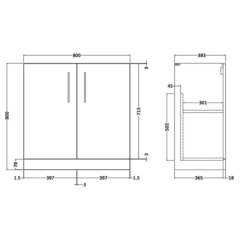 Lana 800 x 383mm Floor Standing Vanity Unit With 2 Doors & Ceramic Basin