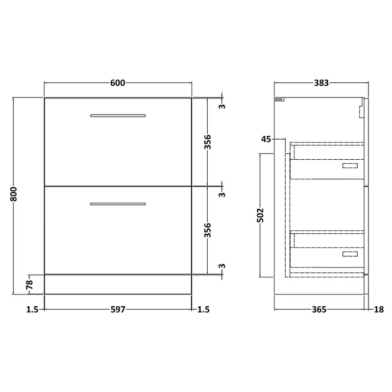 Lana 600 x 383mm Floor Standing Vanity Unit With 2 Drawers & Ceramic Basin