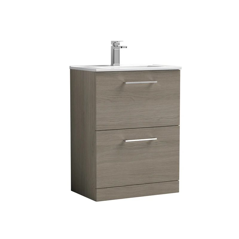 Lana 600 x 383mm Floor Standing Vanity Unit With 2 Drawers & Ceramic Basin