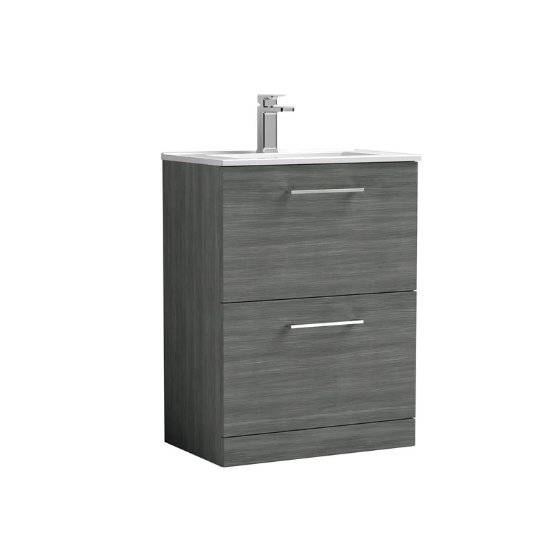 Lana 600 x 383mm Floor Standing Vanity Unit With 2 Drawers & Ceramic Basin