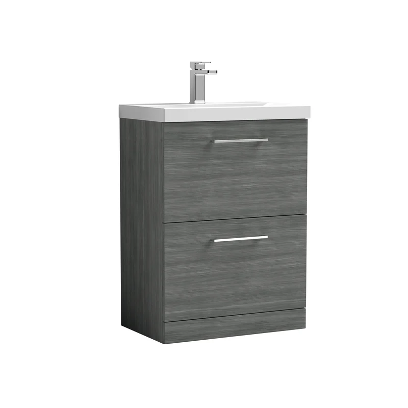 Lana 600 x 383mm Floor Standing Vanity Unit With 2 Drawers & Ceramic Basin