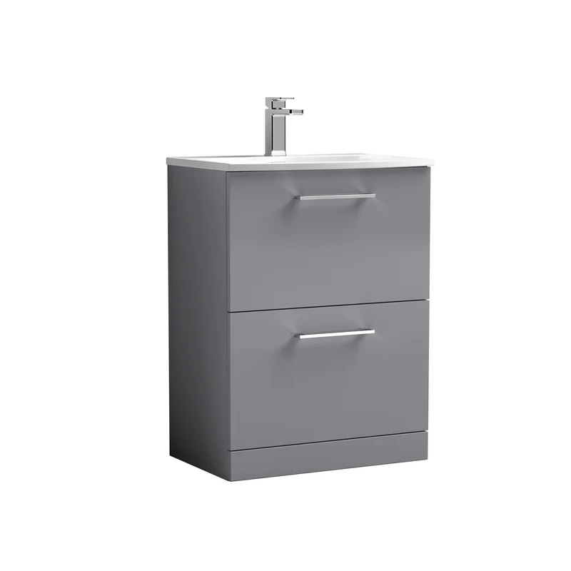 Lana 600 x 383mm Floor Standing Vanity Unit With 2 Drawers & Ceramic Basin