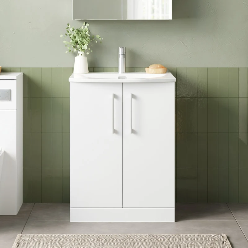Lana 600mm Floorstanding 2 Door Vanity Unit & Basin - Gloss White