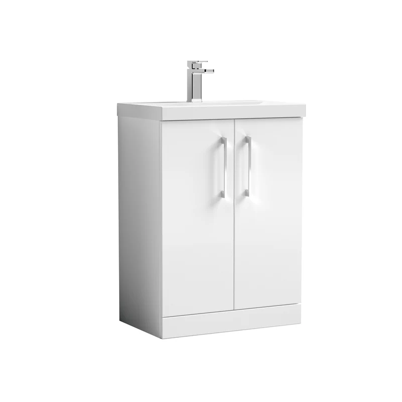 Lana 600mm Floorstanding 2 Door Vanity Unit & Basin - Gloss White
