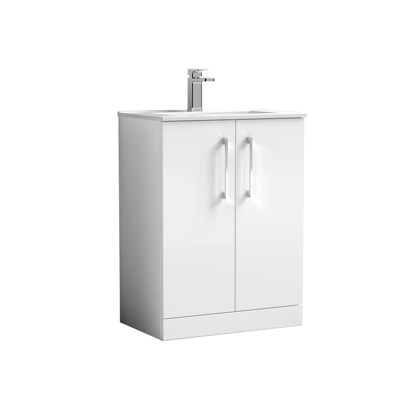 Lana 600mm Floorstanding 2 Door Vanity Unit & Basin - Gloss White