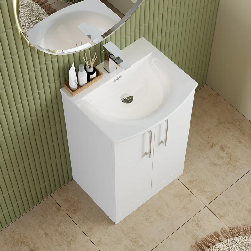 Lana 500mm Floorstanding 2 Door Vanity Unit & Basin - Gloss White