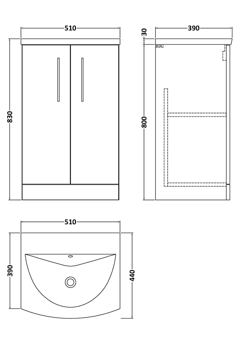 Lana 500mm Floorstanding 2 Door Vanity Unit & Basin - Gloss White