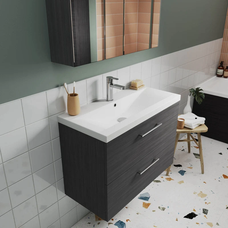 Lana 800 x 383mm Wall Hung Vanity Unit With 2 Drawers & Ceramic Basin