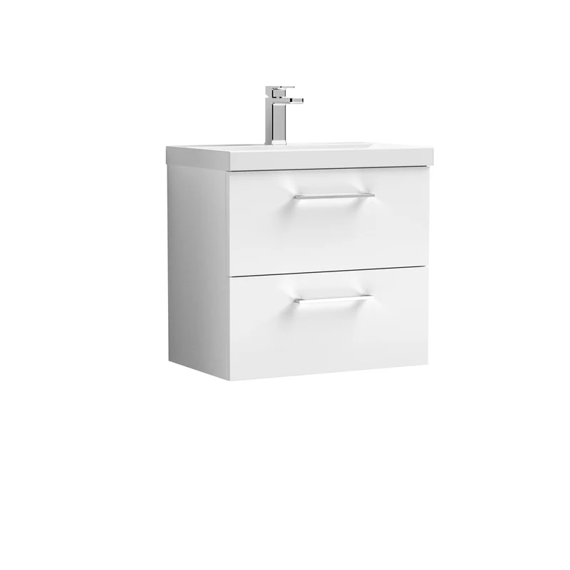 Lana 600mm Wall Hung 2 Drawer Vanity Unit & Basin - Gloss White