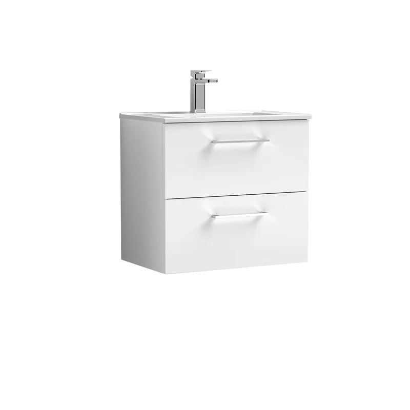 Lana 600mm Wall Hung 2 Drawer Vanity Unit & Basin - Gloss White