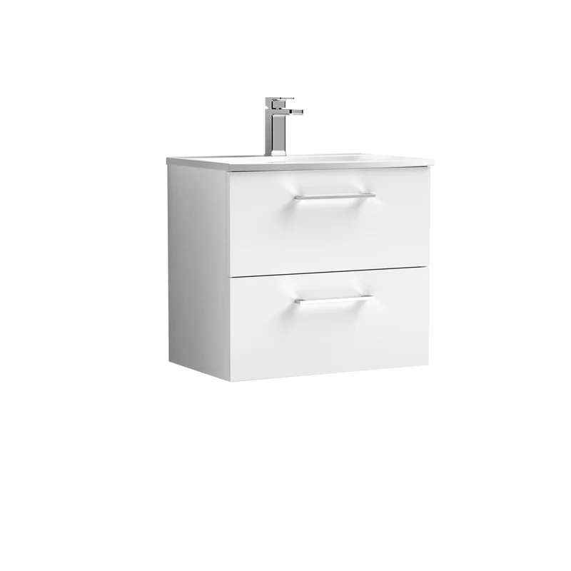 Lana 600mm Wall Hung 2 Drawer Vanity Unit & Basin - Gloss White